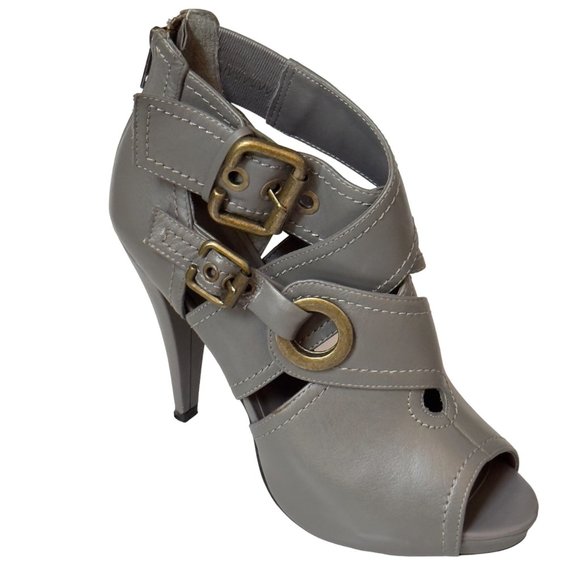 Aldo Shoes Gray Leather Buckle Peep Toe Platform High Heel Bootie Women Eu 38 US - Picture 6 of 15